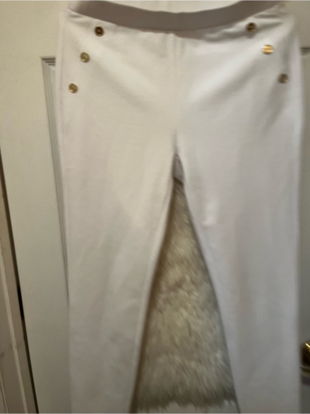 Michael Kors White Ponte Trousers with Gold Buttons